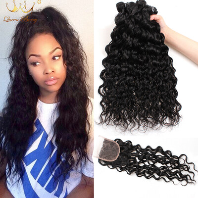 

5PCSlot Brazilian Water Wave 4 bundles with Closure 7A Mink Brazilian Virgin Hair Wet&Wavy Curly Human Hair Extensions