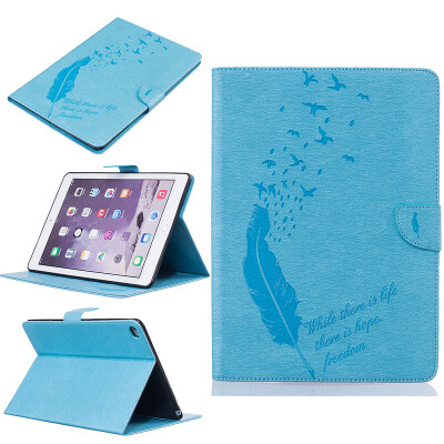 

Light blue feathers Style Embossing Classic Flip Cover with Stand Function and Credit Card Slot for iPad Air 2/iPad 6