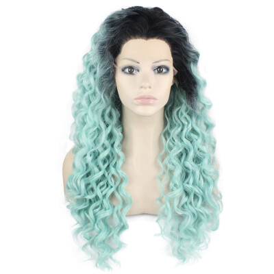 

26inch Long Curly Black Blue Ombre Heat Resistant Fiber Hair Costume Party Wig