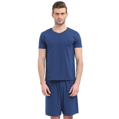 

Small nurse pajamas home service men&women Modal cotton summer can wear short-sleeved home service ZST005 loose large version of Ming blue XXL 180110