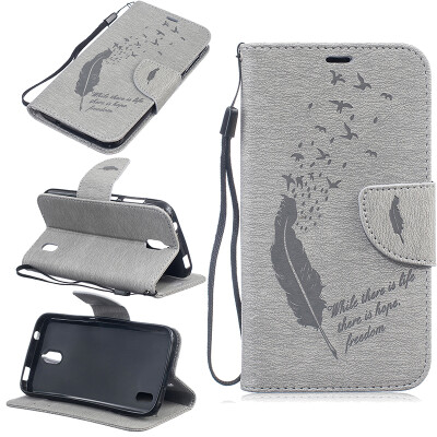

Gray Feathers and birds Style Embossing Classic Flip Cover with Stand Function and Credit Card Slot for HUAWEI Y625