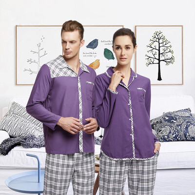 

Playboy 4817 Couple Pajamas Women's Clothing Cardigan Cardigan Spring and Summer Long Sleeve Pajamas Cotton Set Dark Purple L