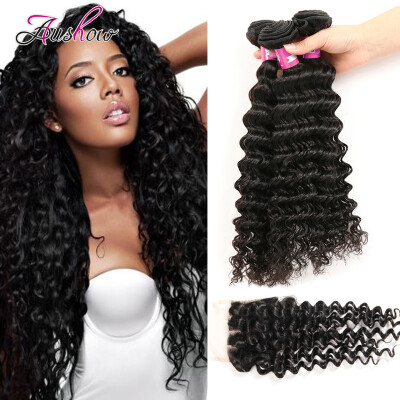 

8A Grade Malaysian Deep Wave 3 Bundle With Closure Malaysian virgin hair With Closure Cheap hair Bundles With Closure Deals