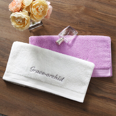 

Grace towels home textiles plain cotton towels embroidered thickened absorbent towel two white purple 130g Article 72 34cm