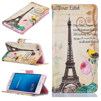

Paris Tower Design PU Leather Flip Cover Wallet Card Holder Case for HUAWEI P9 Lite