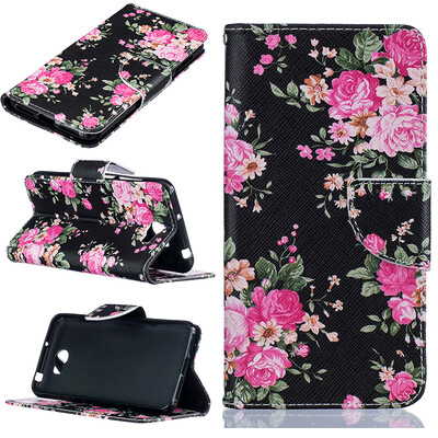 

Black flowers Design PU Leather Flip Cover Wallet Card Holder Case for HUAWEI Y5 II