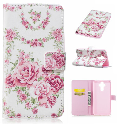 

Pink Rose Design PU Leather Flip Cover Wallet Card Holder Case for HUAWEI Mate 9