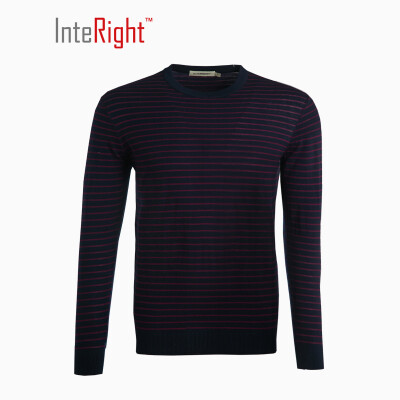 

Men 's long - sleeved sweater rose red stripes L code