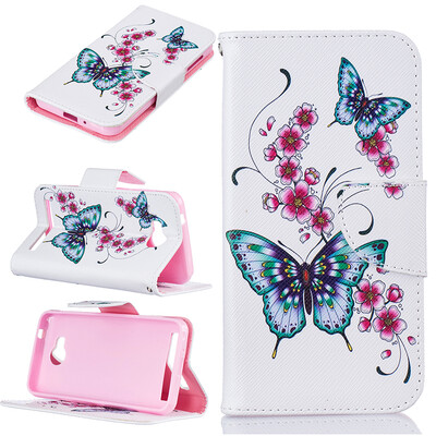 

Peach butterfly Design PU Leather Flip Cover Wallet Card Holder Case for HUAWEI Y3 II