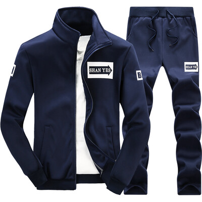 

Zhuo Shidao Shield suit male Korean version of the fashion stand collar sports casual sweater set A301-D75 Cangqing M