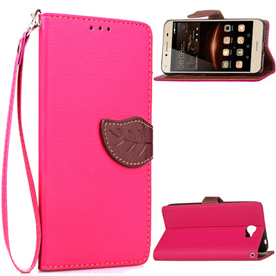 

Pink Design PU Leather Flip Cover Wallet Card Holder Case for Huawei Y5 II