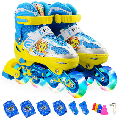 

Lok Enpex children's skates eight rounds of full flash wheel skates cartoon toys roller skates MS170 blue L code