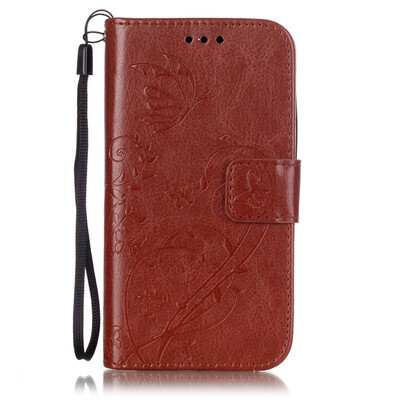 

Brown Flower Design PU Leather Flip Cover Wallet Card Holder Case for MOTO E2