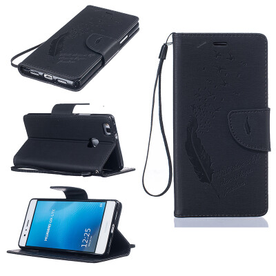 

Black Feathers and birds Style Embossing Classic Flip Cover with Stand Function and Credit Card Slot for HUAWEI P9 Lite