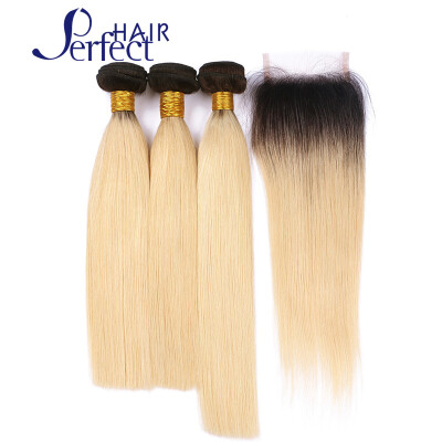 

8A Ombre Virgin Brazilian Straight Hair 3 Bundles With Closure 1B/613 Blonde Human Hair Weave Ombre Brazilian Hair With Closure