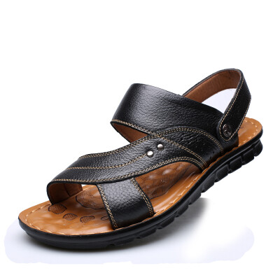 

Yicky EGCHI Sandals Men's Sandals Outside the first layer of cowhide breathable sandals 12129 brown 41