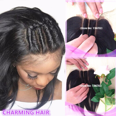 

Brazilian Lace Closure straight Virgin Hair 4"x35" Bleached Knots With Baby Hair 100 Unprocessed Human Hair Top Closure Hair