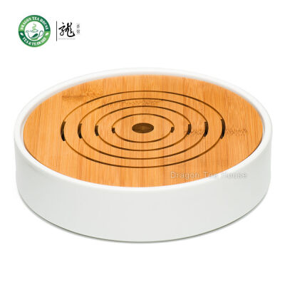 

Flat Round White Porcelain Bamboo Gongfu Serveware Tea Table Serving Tray φ23cm