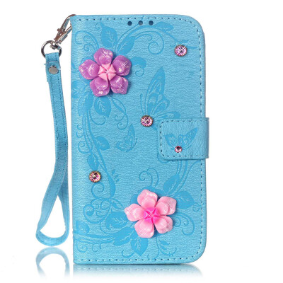 

Blue Butterfly Design PU Leather Flip Cover Wallet Card Holder Case for LG K7