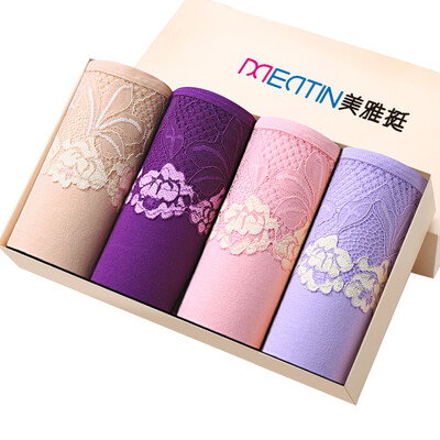 

Jingdong supermarket beauty Ya Ting 4 loaded sexy lace ladies underwear women in the waist cotton crotch trousers color purple pink light purple L code