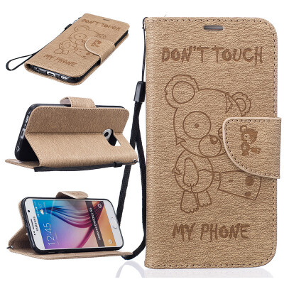 

Gold Bear Style Embossing Classic Flip Cover with Stand Function and Credit Card Slot for SAMSUNG GALAXY S6