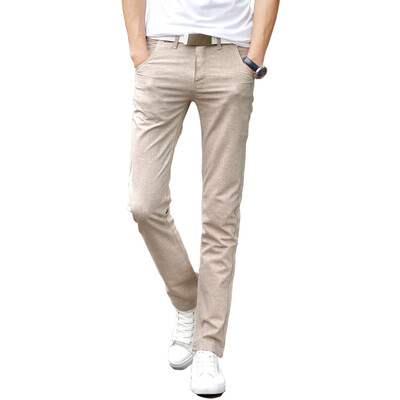 

GEEDO Casual Pants Men 's Flax Slim Casual Pants Long Pants 2017 Khaki 29