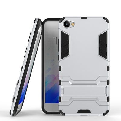 

Silver Slim Robot Armor Kickstand Shockproof Hard Rugged Rubber Back Case For MEIZU X