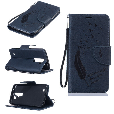 

Dark blue Feathers and birds Style Embossing Classic Flip Cover with Stand Function and Credit Card Slot for LG K7/K8