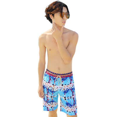 

QIHAI (QIHAI) beach pants men's swim trunks comfortable and relaxed fashion spa large yards five swimsuits 7809-3 blue XL code