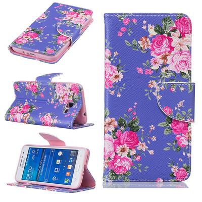 

Purple flowers Design PU Leather Flip Cover Wallet Card Holder Case forSAMSUNG GALAXY Grand Prime G530