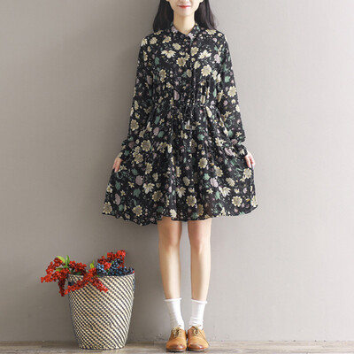 

CITYPLUS Sen female literature Fan large code retro small fresh floral loose long paragraph dress CWQZ172255 color L
