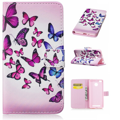 

Pink and blue butterfly Design PU Leather Flip Cover Wallet Card Holder Case for XIAOMI Redmi 3s