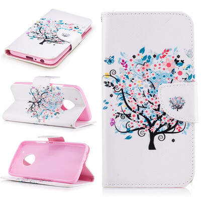 

Small tree Design PU Leather Flip Cover Wallet Card Holder Case for Motorola Moto G5 Plus