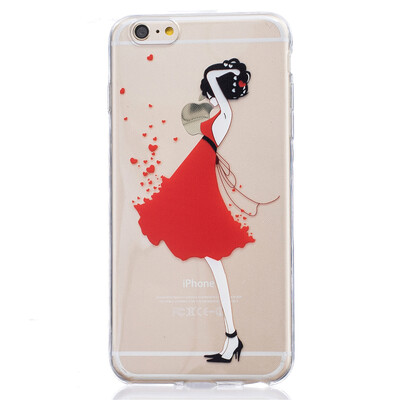 

Red Dress girl Pattern Soft Thin TPU Rubber Silicone Gel Case Cover for IPHONE 6 Plus6S Plus
