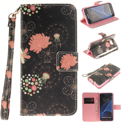 

Colorful flowers Design PU Leather Flip Cover Wallet Card Holder Case for SAMSUNG GALAXY S7 Edge