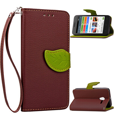 

Brown Design PU Leather Flip Cover Wallet Card Holder Case for Alcatel OneTouch Pixi3 40