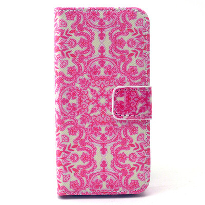 

Pink Flower Design PU Leather Flip Cover Wallet Card Holder Case for IPHONE 5
