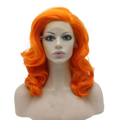 

16inch Shoulder Length Wavy Heat Friendly Fiber Orange Stylish Lace Front Wig