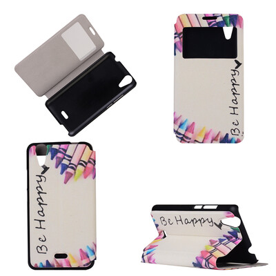 

Colorful Crayon Design PU Leather Flip Cover Wallet Card Holder Case for Wiko Rainbow Jam 4G
