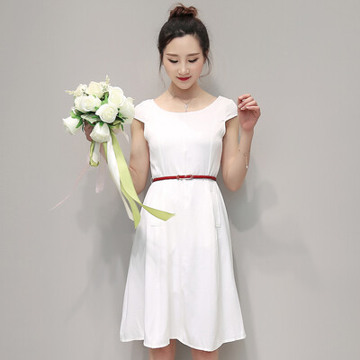 

Silk Bun 2017 Женское летнее платье Slim Short-Sleeve Корейский длинный средний белый Маленький юбкой юбки 1815 белый L