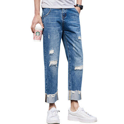 

(MSEK) youth fashion nine points bell pants loose large size jeans male LNK70014 light blue 29