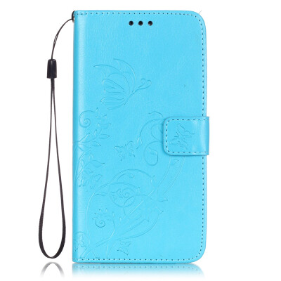 

Blue Flower Design PU Leather Flip Cover Wallet Card Holder Case for SAMSUNG NOTE5