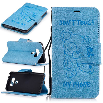 

Light blue Bear Style Embossing Classic Flip Cover with Stand Function and Credit Card Slot for LG G6