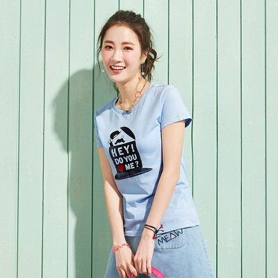 

Semir футболка летняя корейская версия хлопчатобумажной круглой шеи T fun печатная грунтовка рубашка 12216000043 светло-голубой L