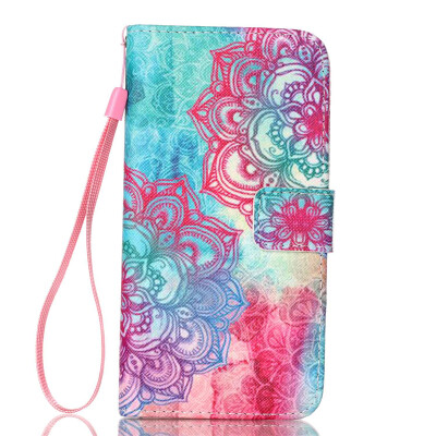 

Colorful Flowers Design PU Leather Flip Cover Wallet Card Holder Case for LG K8