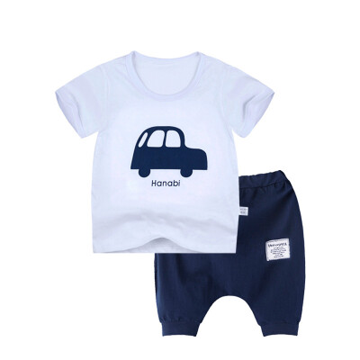 

Yue Tong Lai children's suit summer boy short-sleeved T-shirt harem pants suit summer Y0015 white car 100