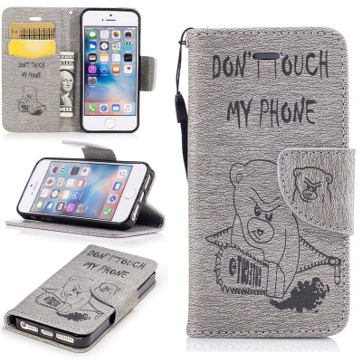 

Gray Bear Style Embossing Classic Flip Cover with Stand Function and Credit Card Slot for IPHONE 5/5S/5SE