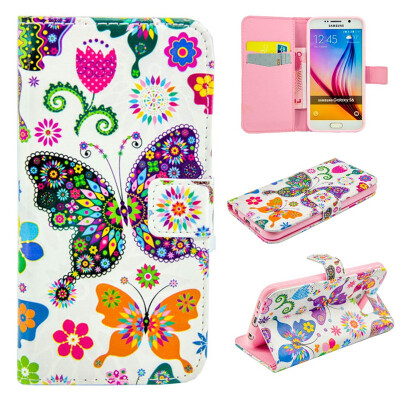 

Colorful Butterfly Design PU Leather Flip Cover Wallet Card Holder Case for SAMSUNG GALAXY S6