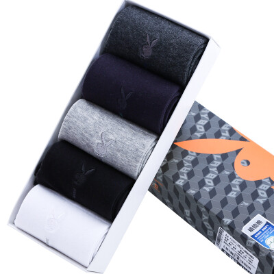 

Playboy socks Men in the tube Business casual cotton socks Four seasons 5 pairs of mixed color 26-28cm