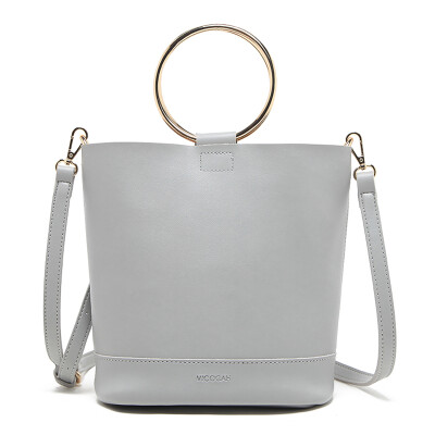 

MICOCAH Brand Fashion Women Bucket Bag 2 Pieces Metal Ring PU Leather Luxury Handbags Women Bags Designer Women Leather Handbags G